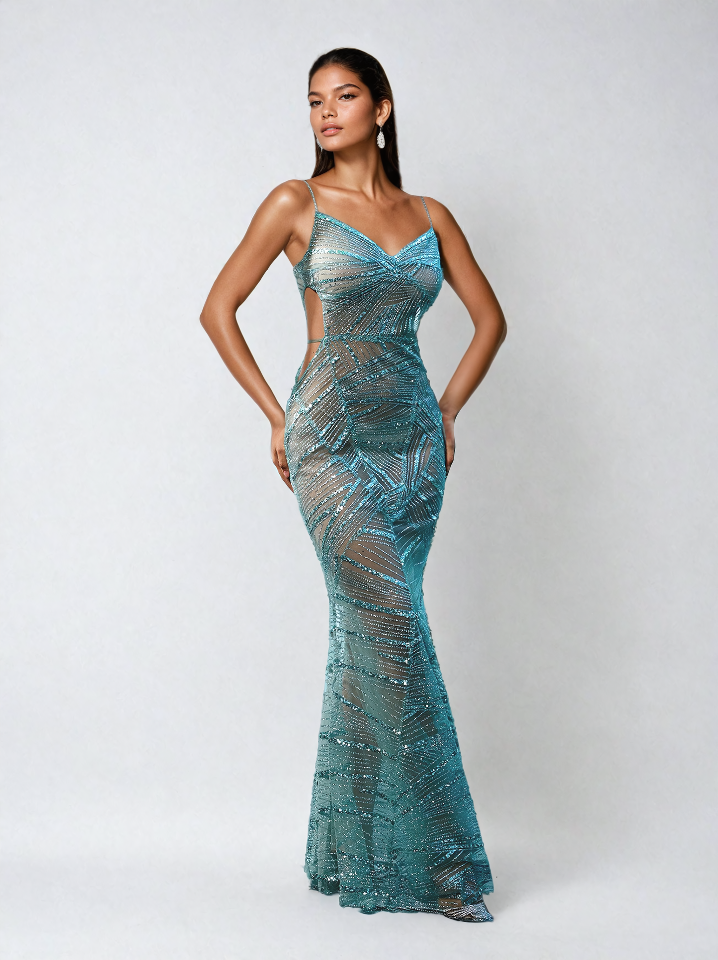Cynthia Spaghetti Sequin Patchwork Maxi Dress
